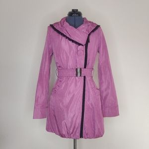 Pink Butterfly Pattern Ruffle Accent Winter Coat